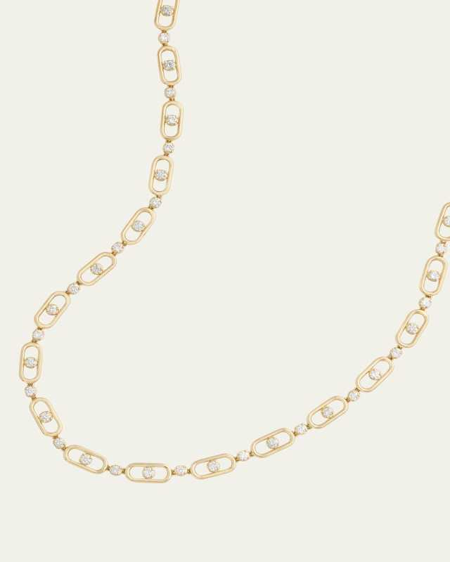 18K Yellow Gold Oval and Round Link Diamond Necklace
